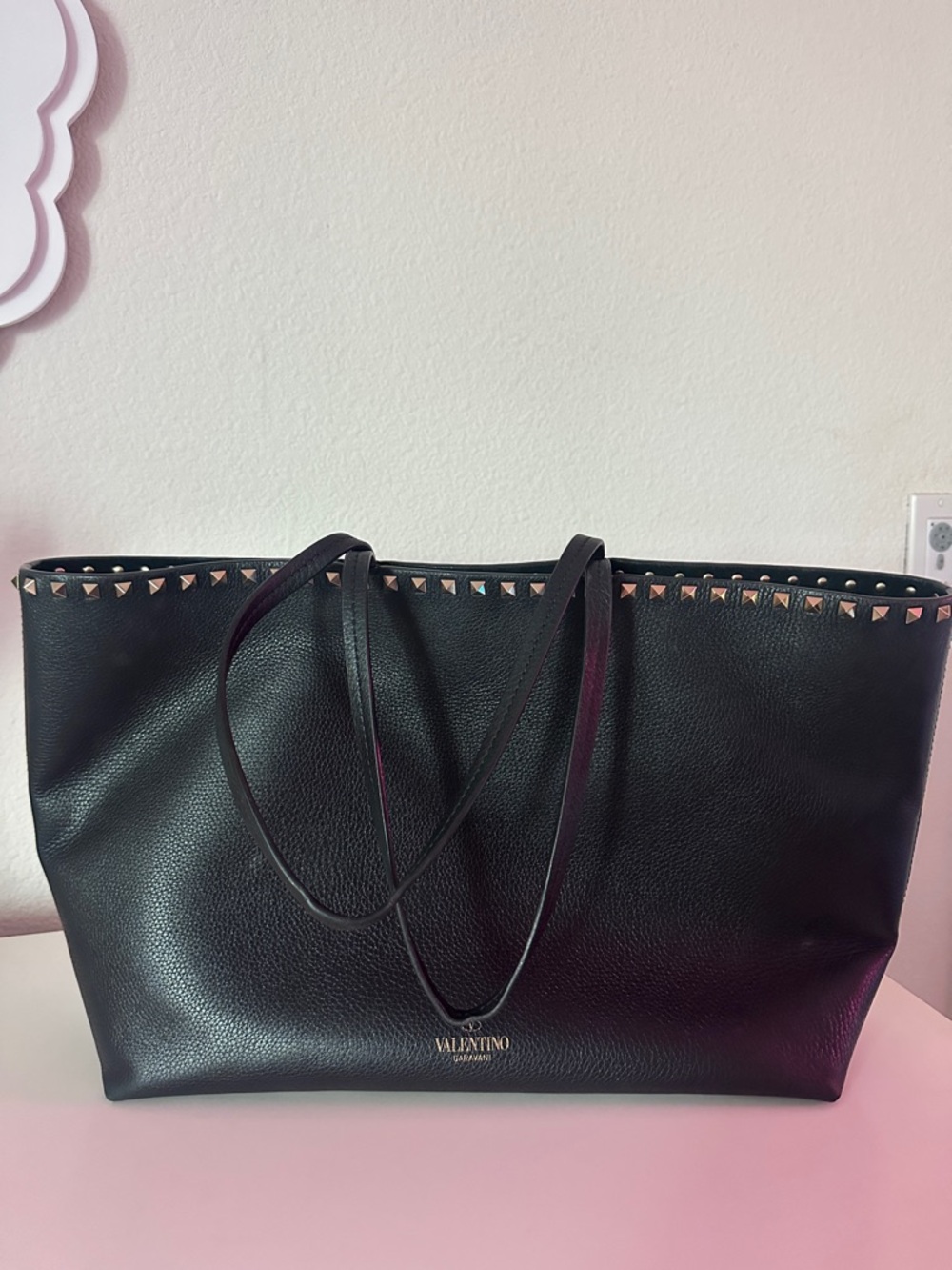 Valentino Garavani Black Leather Rockstud Tote